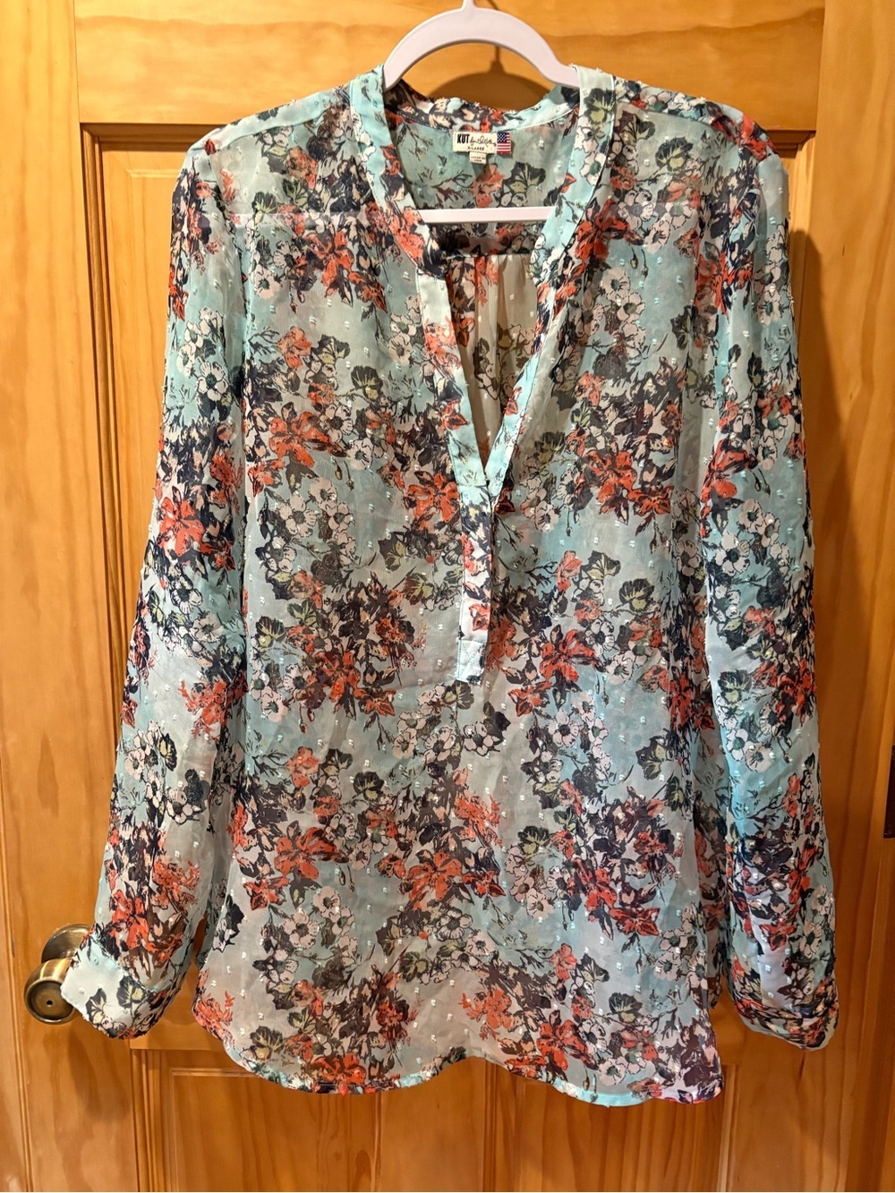 KUT from the Kloth Swiss Dot Floral Sheer Blouse women’s XL